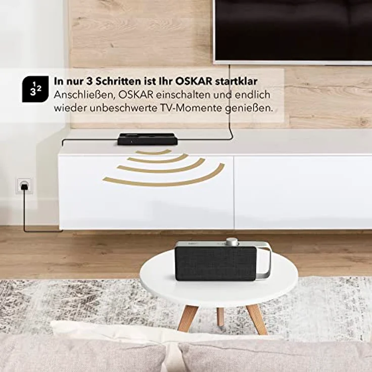 faller Oskar TV Lautsprecher mit Hörverstärker (Voice Zoom, kabellos, einfache Bedienung, Aluminiumgehäuse) - Endlich den Fernseher verstehen – Bild 4