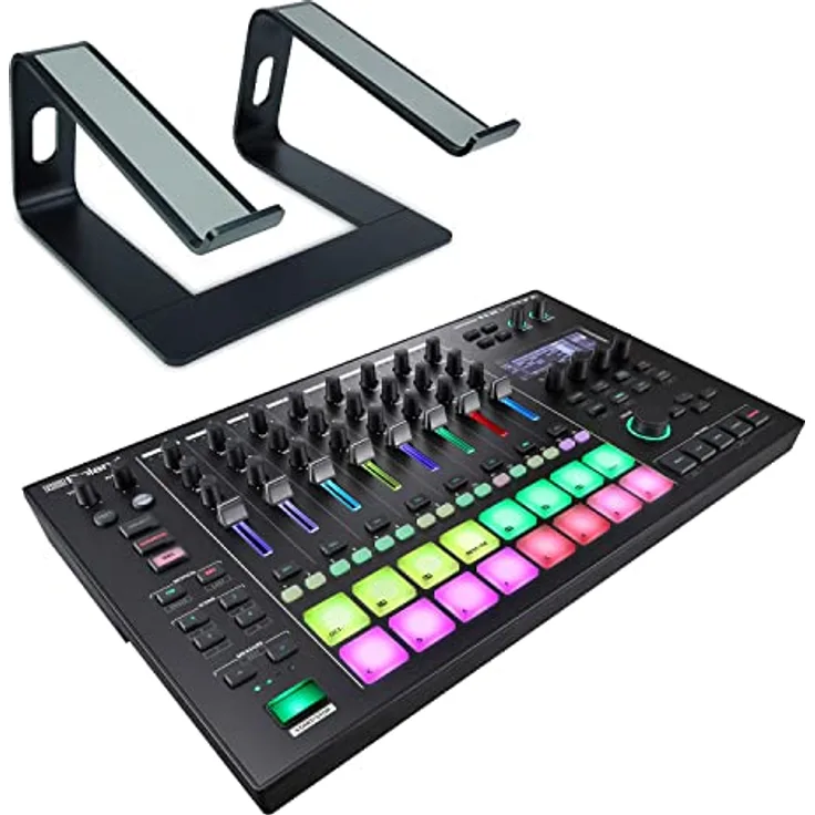 Roland MC-707 Groovebox DJ Mischpult Sequenzer Sampler + keepdrum Laptopständer Schwarz - 8 Spur-Sequenzer, ZEN-Core Synthese-System, Zahlreiche Effekte