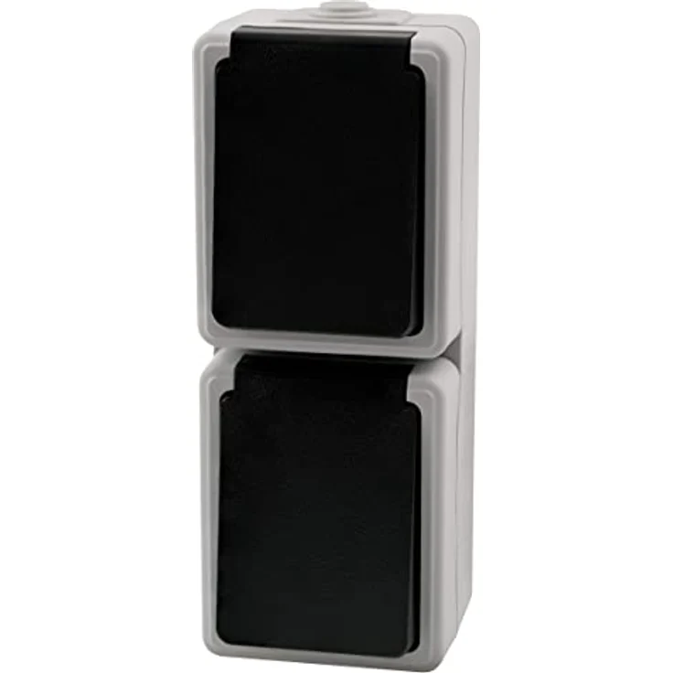 MC POWER - Feuchtraum Doppel-Steckdose I TAFF I Aufputz 2fach Steckdose vertikale Ausrichtung, 250V~/16A, IP44 Doppelsteckdose AP, grau mit schwarzem Federdeckel – Bild 1