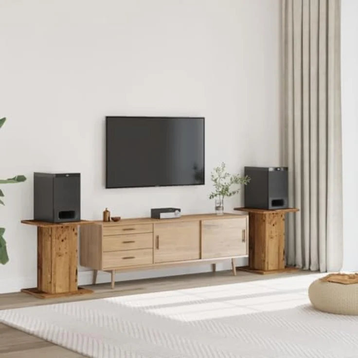 vidaXL Lautsprecherständer 2 STK., Hoher Boxenständer in Altholz-Optik, Stabil mit großem Lautsprecherpodest, Hohles Design für verbessertes Klang-Erlebnis – Bild 2