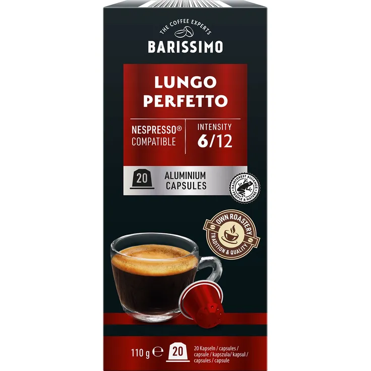 BARISSIMO Kaffeekapseln Lungo Perfetto 20 Stück, mit Nespresso® kompatibel, Intensität 6/12