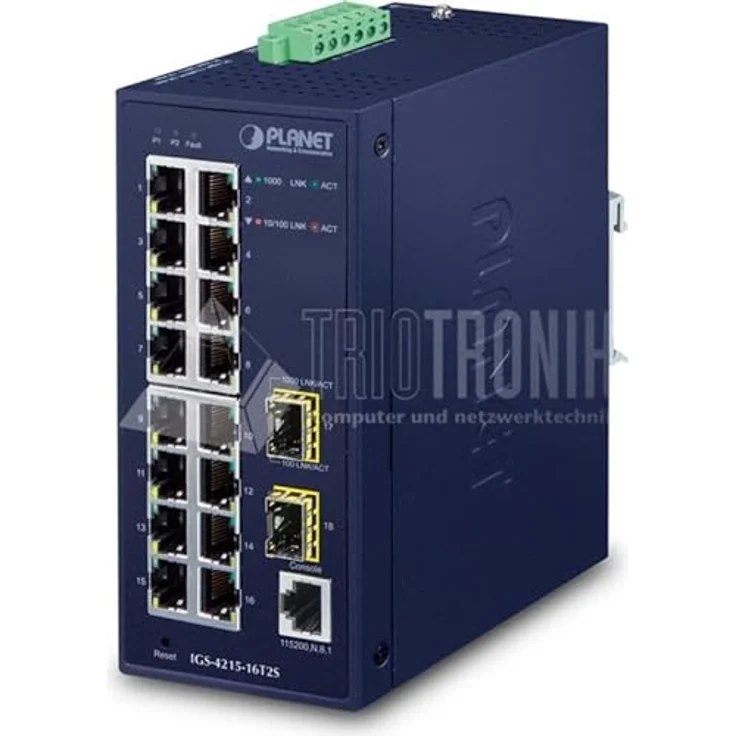 Planet IGS-4215-16T2S, Unmanaged L2 Gigabit Ethernet Netzwerk-Switch mit 16 RJ-45 und 2 SFP-Ports, hohe Bandbreite 36 Gbps, 4094 VLANs, Blau – Bild 2