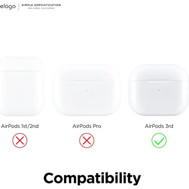 elago Silikon Hülle für AirPods 3, mit Karabiner, stoßfester Rundumschutz, kabellos ladefähig, Lavendelgrau – Bild 2