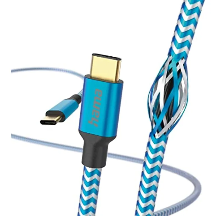 Hama Ladekabel Reflective, USB-C - USB-C, 1,5 m, Nylon, Blau