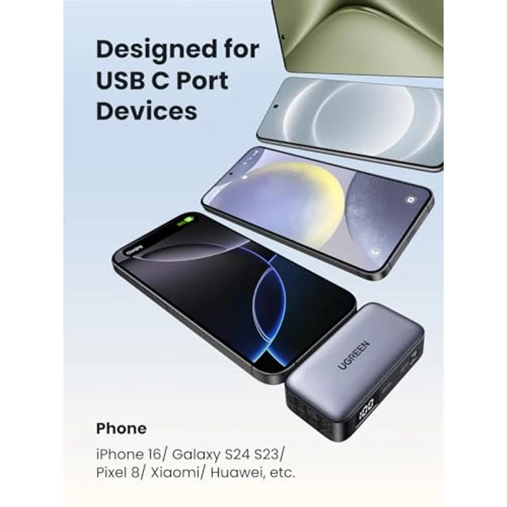 UGREEN Powerbank, 5000 mAh, USB-C-Anschluss, kompatibel mit iPhone 16 15 iPad Pro Galaxy Pixel, LED-Display, Halterung – Bild 5