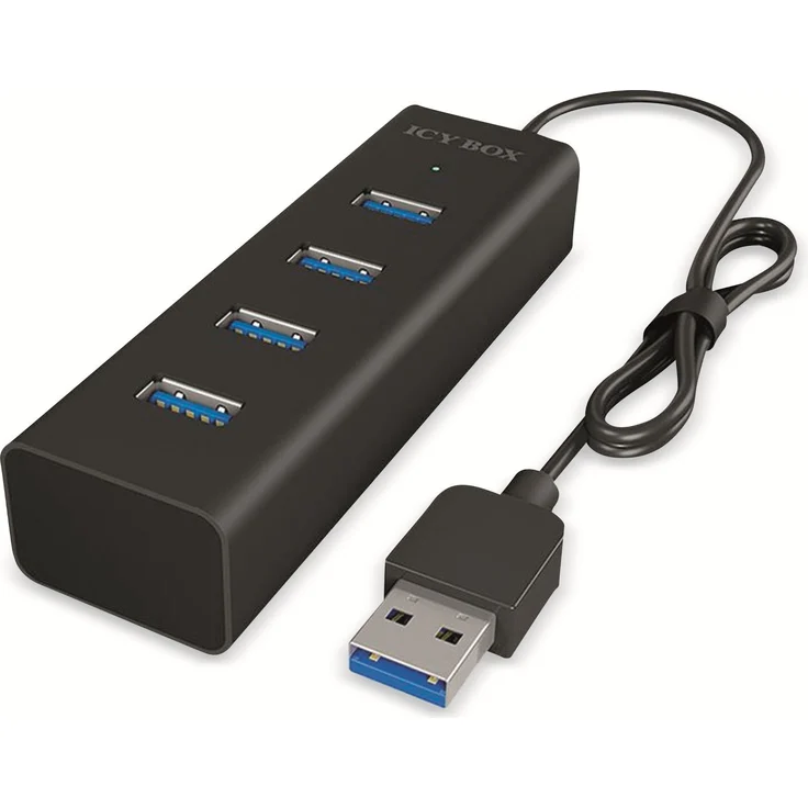 Icy Box IB-HUB1409-U3 4-fach USB-Hub (Type-A Verbindung) mit 4x USB 3.0 (Type-A) Anschlüssen, integriertes Kabel (40 cm), Aluminium, Schwarz – Bild 2