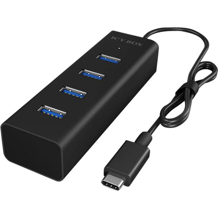 Icy Box IB-HUB1409-C3 4-fach USB-Hub (Type-C Verbindung) mit 4x USB 3.0 (Type-A) Anschlüssen, integriertes Kabel (40 cm), Aluminium, Schwarz – Bild 2