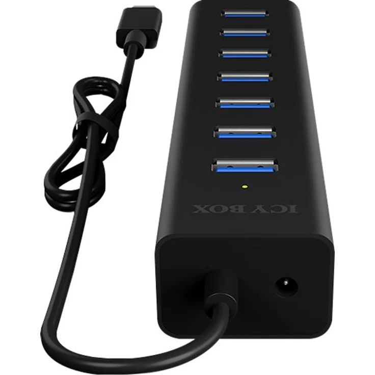 ICY BOX IB-Hub1700-C3 7-fach USB Type-C Hub mit 7x USB 3.0 (Type-A) Anschlüssen und Netzteil, integriertes Kabel, Aluminium, schwarz – Bild 3