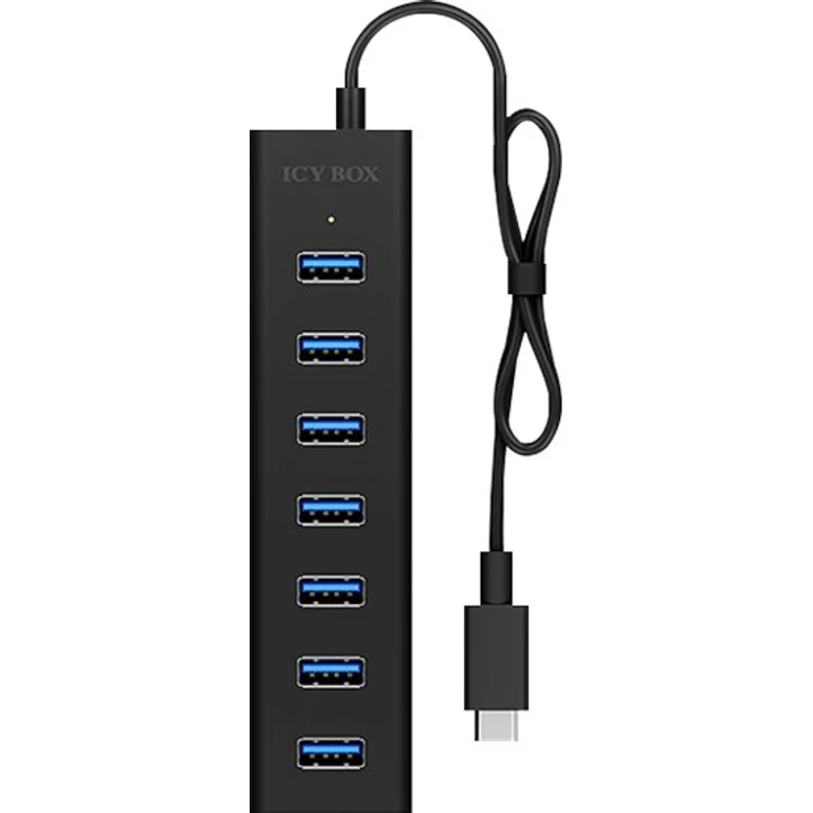 ICY BOX IB-Hub1700-C3 7-fach USB Type-C Hub mit 7x USB 3.0 (Type-A) Anschlüssen und Netzteil, integriertes Kabel, Aluminium, schwarz – Bild 4