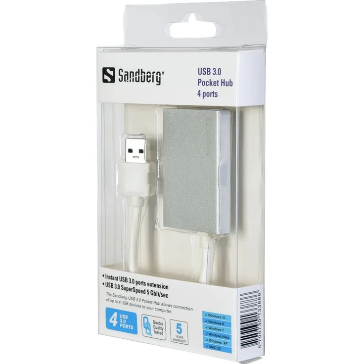Sandberg 133-88 USB 3.0 Pocket Hub 4 Port Silber – Bild 3