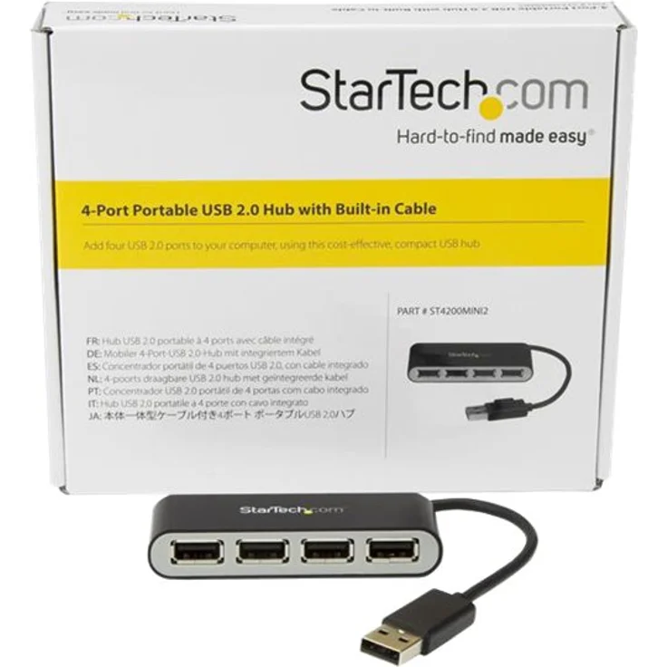 StarTech.com Mobiler 4-Port-USB 2.0-Hub mit integriertem Kabel, Kompakter Mini USB Hub – Bild 2