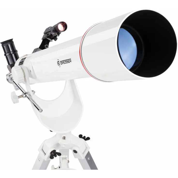 Bresser Refraktor Teleskop Messier AR-70-700 AZ mit Aluminium 3-Bein-Stativ, Azimutaler Montierung, LED-Leuchtpunktsucher und Smartphone Kamera Adapter für Einsteiger, weiß – Bild 3