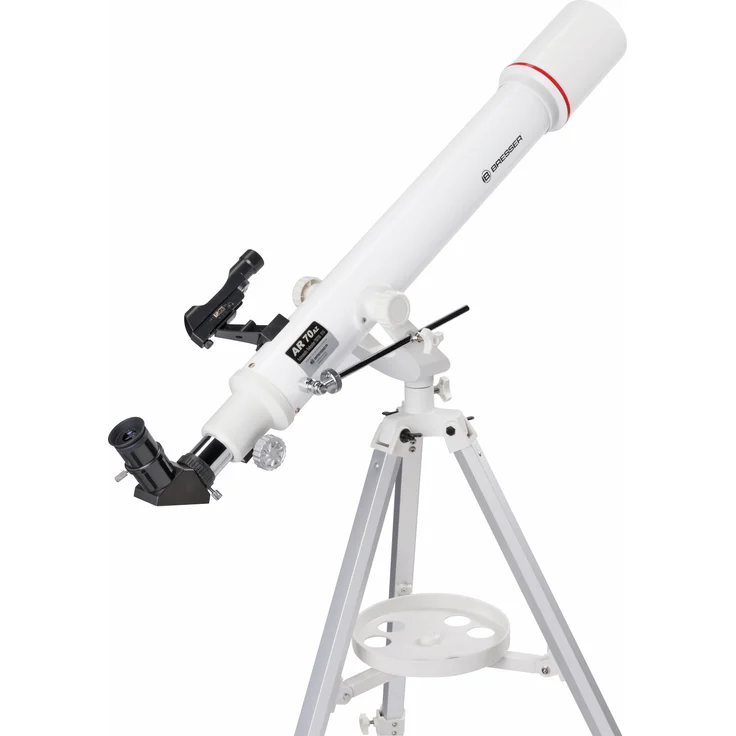 Bresser Refraktor Teleskop Messier AR-70-700 AZ mit Aluminium 3-Bein-Stativ, Azimutaler Montierung, LED-Leuchtpunktsucher und Smartphone Kamera Adapter für Einsteiger, weiß – Bild 4