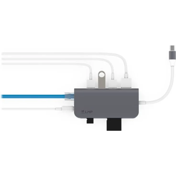 LMP USB-C-Mini-Dock, 8 Anschlüsse mit HDMI   3 x USB 3.0   Ethernet   SD/MicroSD   Ladung USB-C   Sterngrau – Bild 4
