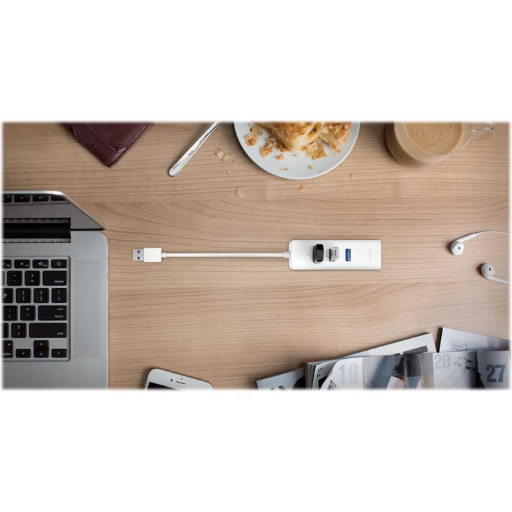 USB 3.0 to Gigabit Ethernet Network Adapter with 3Port USB 3.0 Hub 1 USB 3.0 connector 1 Gigabit Ethernet port 3 USB 3.0 ports 2 in 1 USB adapter – Bild 4