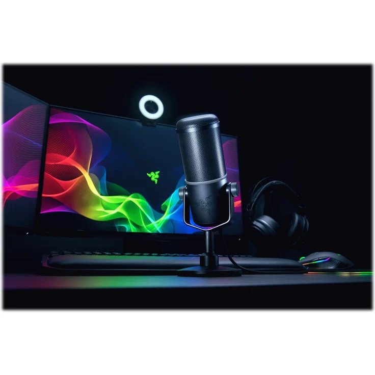 Razer Seiren Elite USB Kondensator-Mikrofon (für Streaming, Kompaktes Streamer Mikrofon mit integriertem Schockdämpfer und Superniere Aufnahmemuster) Schwarz – Bild 3