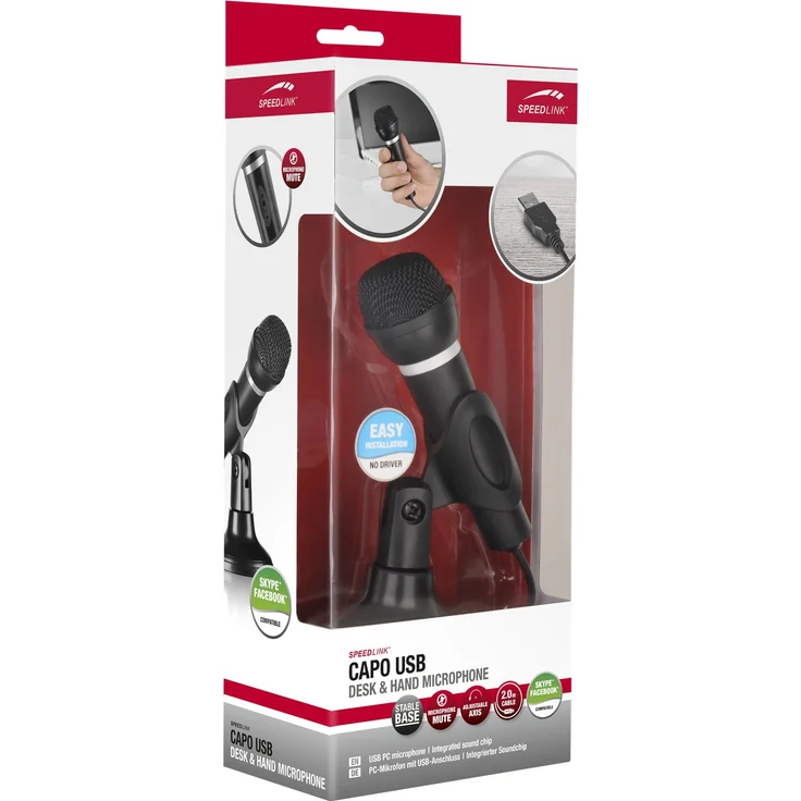 Speedlink CAPO USB Desk & Hand Microphone - Tisch- und Handmikrofon mit USB Anschluss für Büro-Home Office-Podcasts (Integrierter Soundchip - Ergonomische Form) für Gaming-PC-Notebook-Laptop, schwarz – Bild 3
