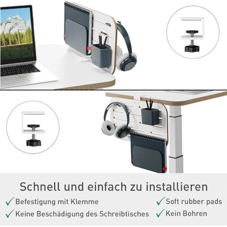 Leitz Ergo Kleiner Pegboard Schreibtisch-Organizer, Kompatibel mit Tischdicken bis 35mm, Breite Hängeschlitze, Weiß – Bild 4