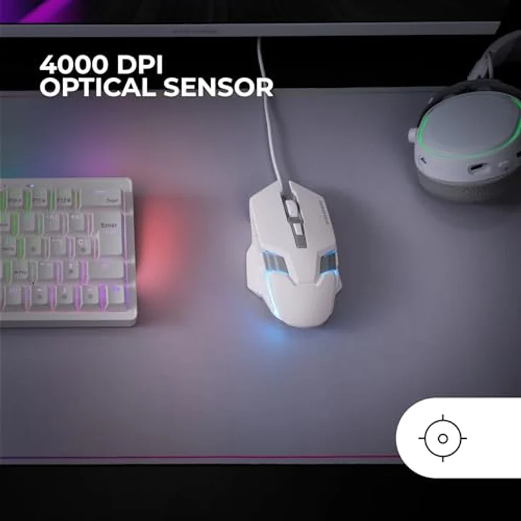 Mars Gaming MM024, RGB Gaming Maus mit optischem Sensor 4000 DPI, Huano Mechanischen Switches, RGB Flow Beleuchtung, On-the-Fly DPI Einstellung 1200/2400/3200/4000 DPI, multiplattform kompatibel, Weiß – Bild 3