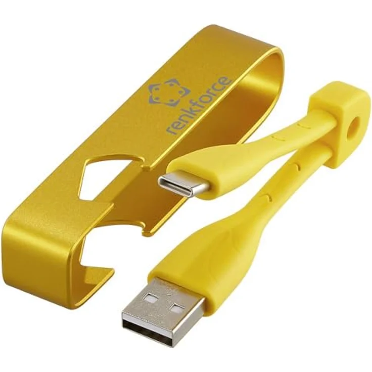 Renkforce USB-Kabel USB 2.0 USB-A und USB-C®, 0.15 m, gelb, mit Schlüsselanhänger und Flaschenöffner – Bild 3