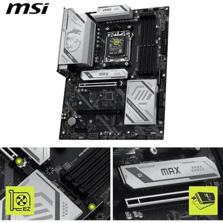 MSI MAG X870E Gaming MAX WiFi Mainboard, ATX - Unterstützung für AMD Ryzen 9000/8000/7000, DDR5 bis 8200+ MT/s OC, PCIe 5.0, M.2 Gen5, Wi-Fi 7, 5G LAN – Bild 3