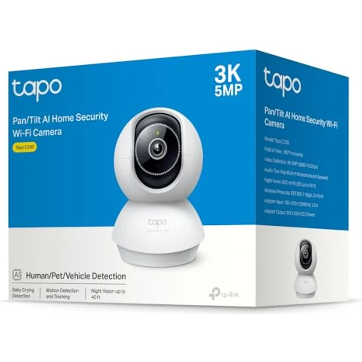 TP-Link Tapo C230 Smart Pan/Tilt AI 3K 5MP 1620P WiFi Home Security Camera, Nachtsicht, Babyweinerkennung, Bewegungserkennung, 2-Wege Audio – Bild 3