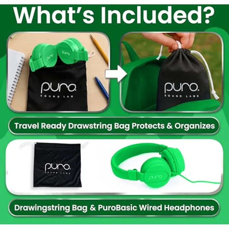 PuroBasic Volume Limiting Wired Headphones for Kids, Boys, Girls 2+ Foldable & Adjustable Headband, Compatible with iPad, iPhone, Android, PC & Mac – by Puro Sound Labs, (Green) – Bild 7