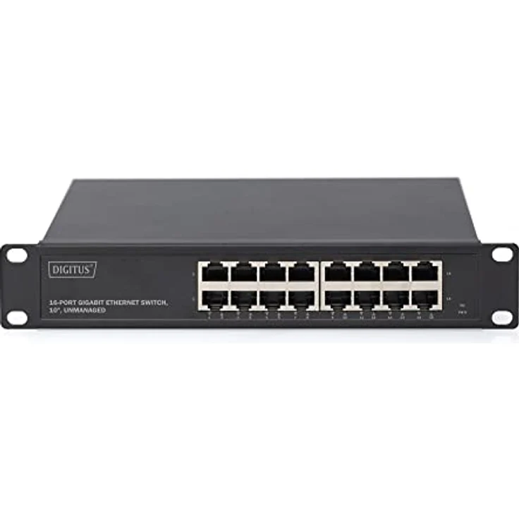 DIGITUS Gigabit Ethernet Netzwerk-Switch - 10 Zoll - 16 Ports - Unmanaged - Backplane 32 Gbps - Auto MDI-MDI-X - Schwarz – Bild 2