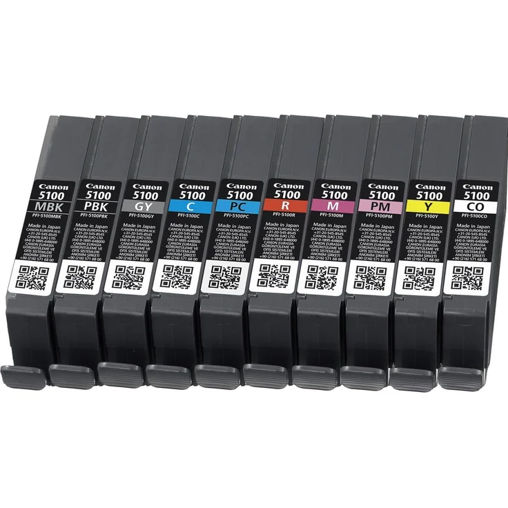 Canon PFI-5100 Druckerpatrone, Multipack mit 8 Tintenfarben (MBK, PBK, C, M, Y, R, GY, PC), 144 ml pro Patrone, optimiert für höchste Druckqualität