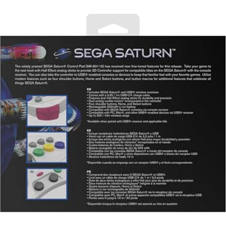 retro-bit SEGA Saturn PRO Controller - Wireless, Hall-Effekt-Analogsticks, 4 Schultertasten, USB-C, Weiss – Bild 3