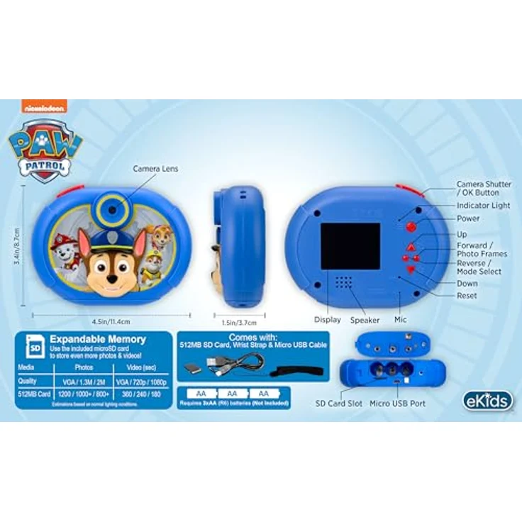 ekids Paw Patrol Digitalkamera für Kinder, mit SD-Karte, Videoaufnahme und integrierten digitalen Aufklebern – Bild 5