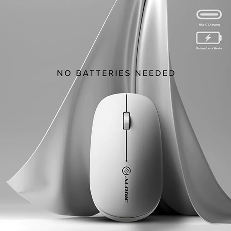 Alogic Echelon Bluetooth USB-C Wireless Mouse, wiederaufladbar, ergonomisches Design, weiss – Bild 2