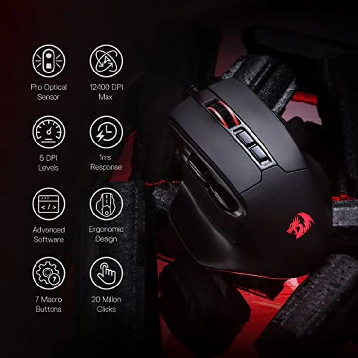 Redragon M806 Bullseye Gaming-Maus, 7 programmierbare Tasten, kabelgebundene RGB-Gamer-Maus mit ergonomischem, natürlichem Griff, Softwareunterstützung für DIY-Tastenbelegung und RGB – Bild 3
