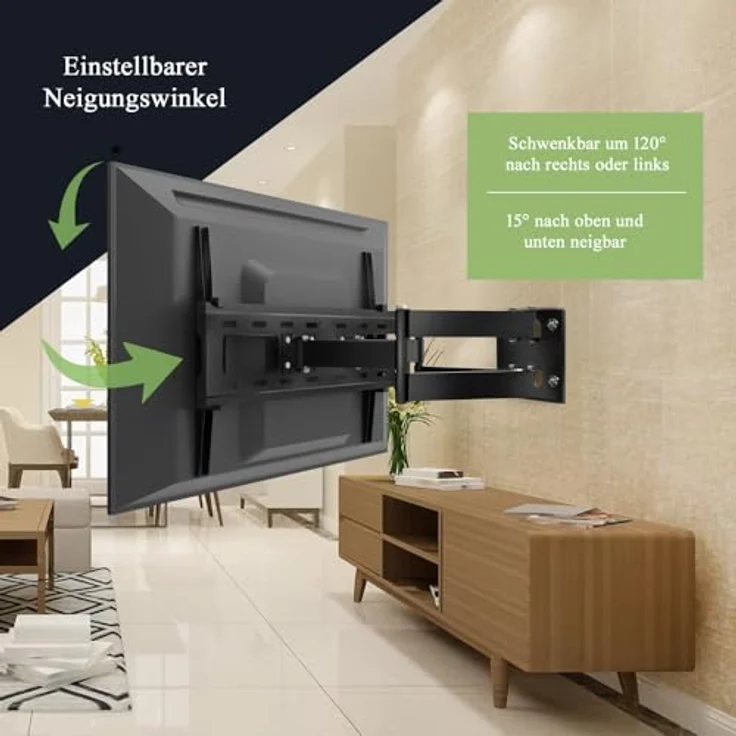 MK-Digital TV-Wandhalterung für 32-75 Zoll (81-189cm) Bildschirme bis zu 55kg Max VESA 600x400mm, LCD, LED Fernseher Wandhalterung Neigbar, Universal TV Halterung (Schwenkbar Neigbar 32-70 Zoll) – Bild 2