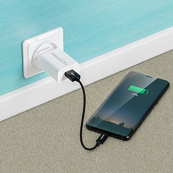 deleyCON 15cm USB-C auf USB-A Kabel, Nylon Ladekabel für Schnellladung und Datentransfer, Schwarz – Bild 5