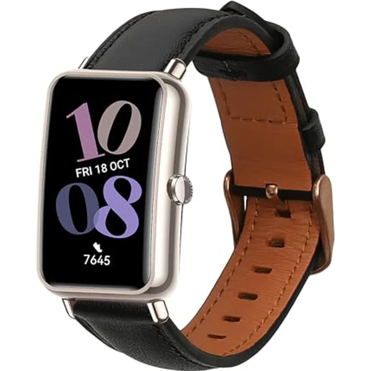kwmobile Echtleder Uhrenarmband für Huawei Watch Fit mini, verstellbares Fitnessarmband in Schwarz Braun, Schutz und Stil für Smartwatches – Bild 1