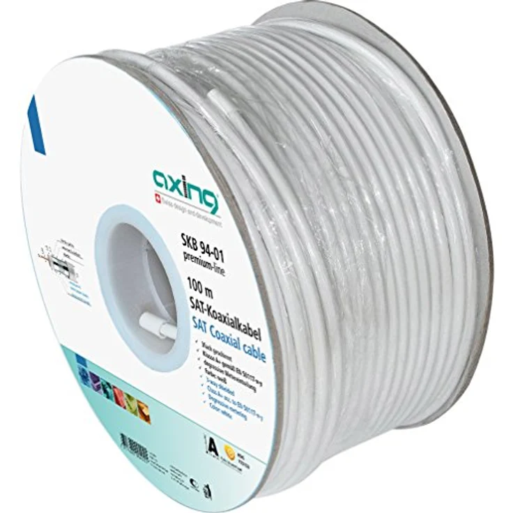 Axing Skb 94-01, Antennenkabel für SAT- und CATV-Inneninstallation, 110 dB, weiß, 100 m auf Pappspule – Bild 1