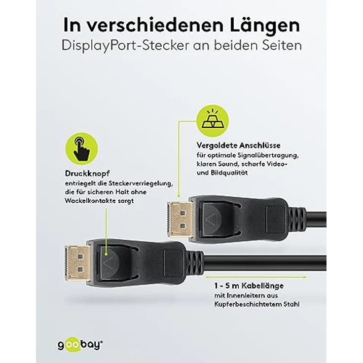 goobay 64865 - DisplayPort Kabel 2.1 / 8K Auflösung bei 60Hz / Verbindungskabel geeignet für Gaming PCs / PS5 / geschirmt / 5M – Bild 3