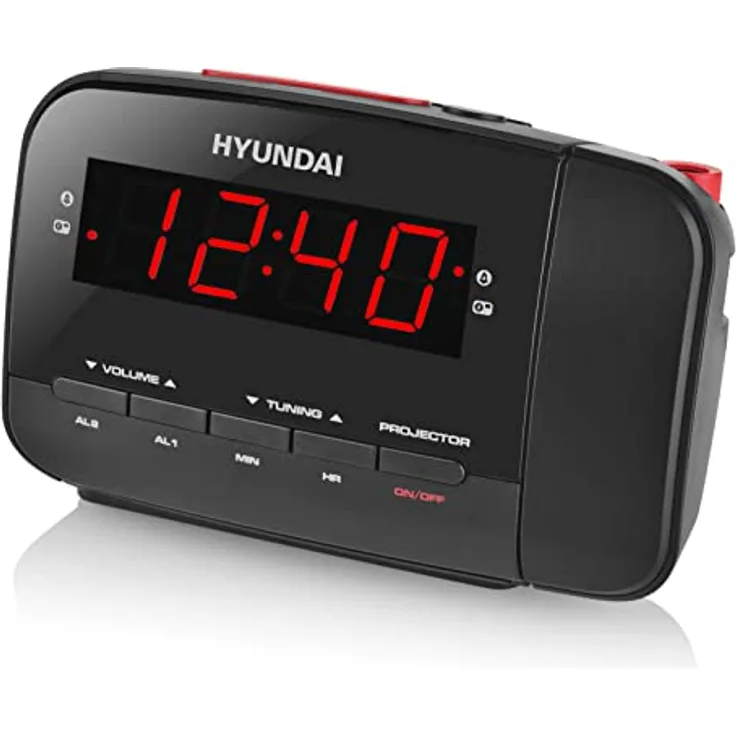 Hyundai Radiowecker HYURAC481R mit Zeitprojektion, FM/AM Radio, Snooze-Funktion, 15.5 x 10 cm, Schwarz/Rot