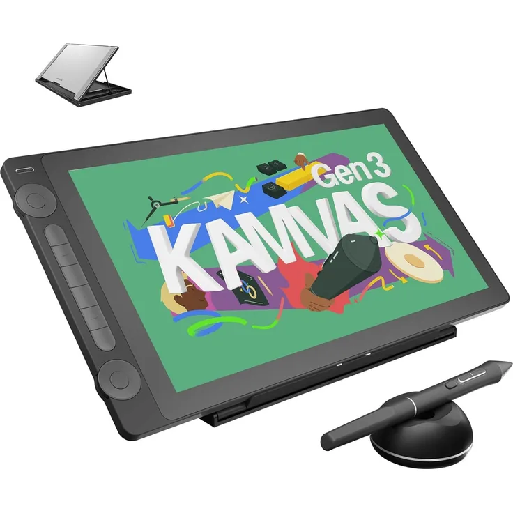 HUION KAMVAS 16 Gen 3 2,5K QHD Grafiktablett mit Display, 15,8 Zoll Zeichentablett in Schwarz, 99% sRGB, PenTech 4.0, 16384 Stift