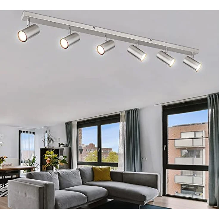 GLOBO LIGHTING Deckenstrahler silber Spot Deckenleuchte Spotleiste 6 flammig, Metall verchromt skandinavisch, 6x GU10 Fassungen, LxBxH 115x6x12cm, nickel / verchromt – Bild 2
