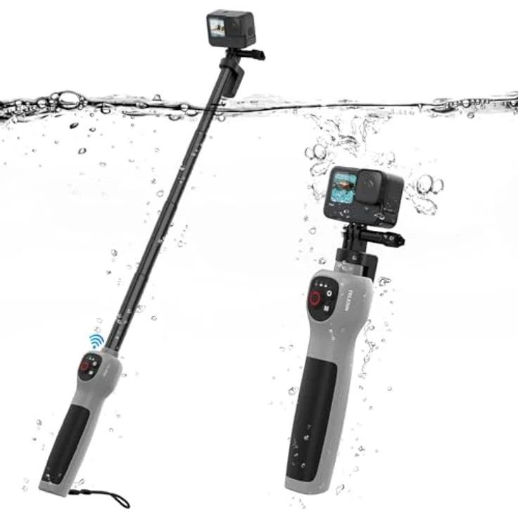 TELESIN Unterwasser-Selfie-Stick, Bluetooth-fähig, wasserdicht & ausziehbar, für GoPro Hero 12 11 10 9 8, in Schwarz – Bild 1