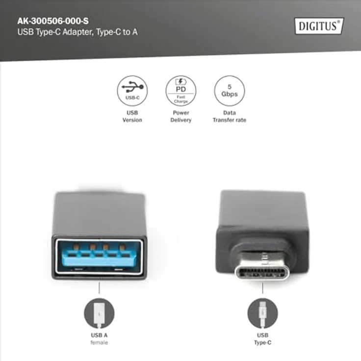 DIGITUS USB 3.0 Adapter- USB Type-C auf USB Typ A - Power Delivery - Super-Speed 5 Gbit-s - Schwarz - Preisvergleich – Bild 2