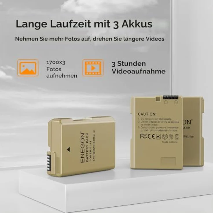 ENEGON 3er-Pack EN-EL14 Hochkapazitäts-Akkus (1680mAh) + 3-Schacht Ladegerät mit LCD-Anzeige, kompatibel mit Nikon D3100-D5600 – Bild 3