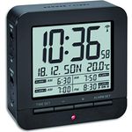 TFA Dostmann Funk-Wecker, mit 4 Weckzeiten,60.2536.01, Anzeige des Datums und Innentemperatur, 9,2 x 9,2 x 3,2 cm, schwarz, Kunstoff