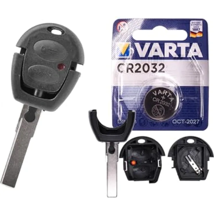 mt-key Auto Schlüssel Ersatz Gehäuse 2 Tasten, inkl. HAA Rohling & VARTA CR2032 Knopfzelle für VW Lupo, Fox, Sharan, T4, Seat Ibiza, Leon, Funk Fernbedienung