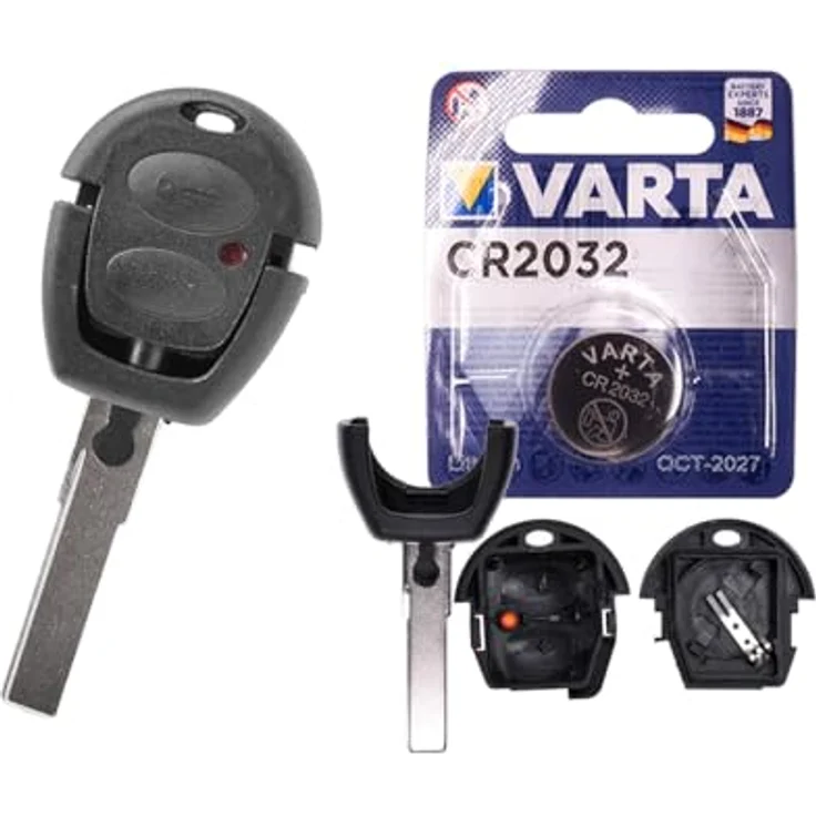mt-key Auto Schlüssel Ersatz Gehäuse 2 Tasten, inkl. HAA Rohling & VARTA CR2032 Knopfzelle für VW Lupo, Fox, Sharan, T4, Seat Ibiza, Leon, Funk Fernbedienung – Bild 1