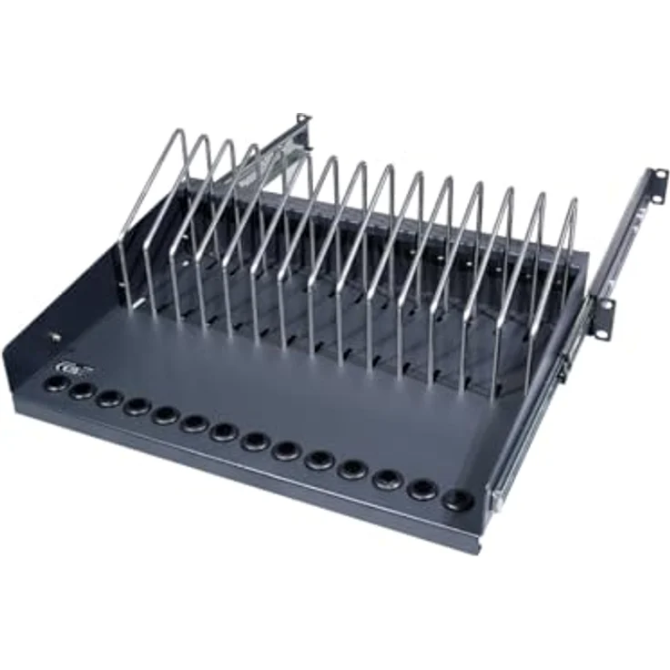 LogiLink Professional SF100B - ausziehbarer 19"-Fachboden für Notebooks, Tablets and Smartphones, max. 14 Geräte, Schwarz – Bild 5
