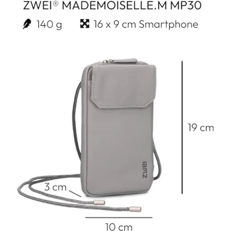 Zwei Mademoiselle.M Handytasche, grau, 100% Polyurethan, 10 cm x 3 cm x 19 cm – Bild 2