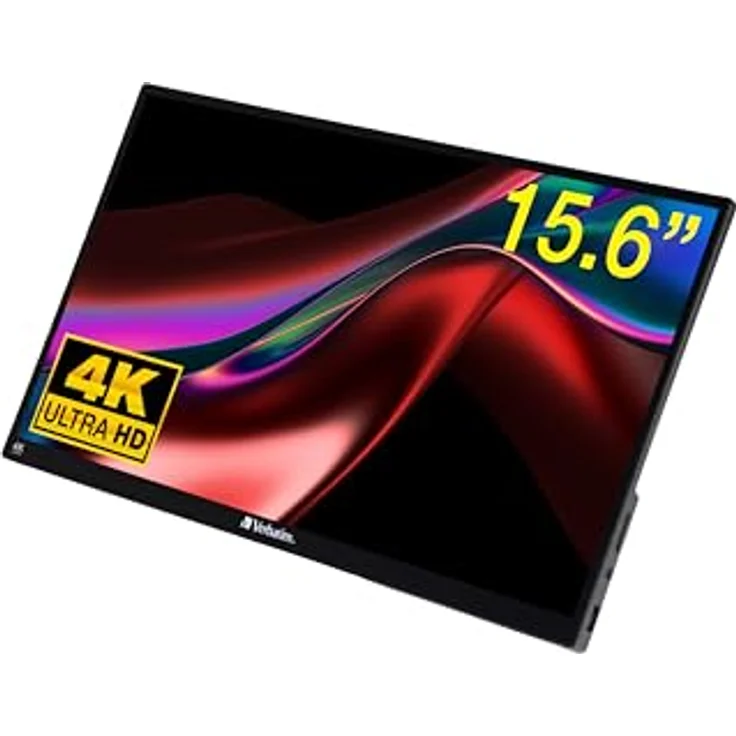 Verbatim Portable Touchscreen Monitor 4K, mobiler 15,6" Bildschirm, tragbarer HRD Screen für Laptop, Tablet, Smartphone, PS5 oder Nintendo Switch mit USB-C- und HDMI-Anschluss, schwarz – Bild 1